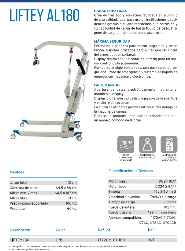 Liftey Al 180 grúa de traslado de aluminio