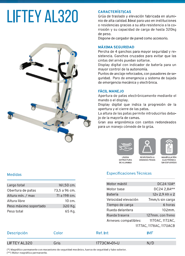 Liftey 320 grúa de traslado de aluminio